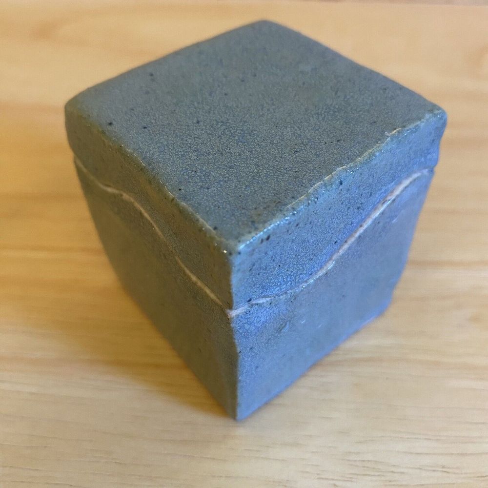 Small Trinket Box Light Blue Gray Studio Pottery Glazed Ceramic Jewelry Gift Lid